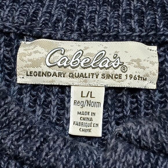 Cabela's Blue Heavy Knit 100% Cotton Henley Sweater - Men's Size Large - Picture 5 of 8